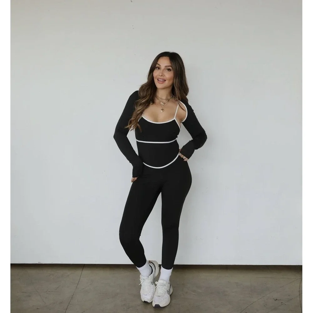 Eleven Eleven Jumpsuit Bodysuit White Trim Sleeveless Black Size‎ Large